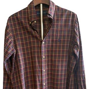 Ralph Lauren Men's Red and Blue Plaid Shirt